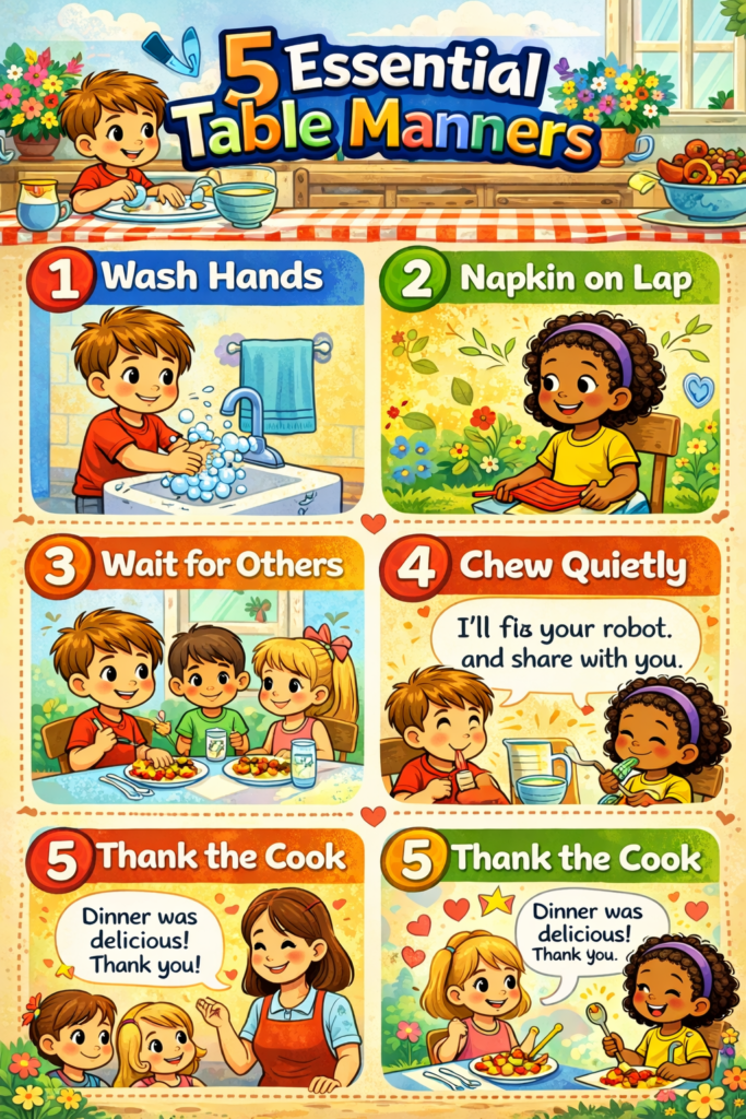Five essential table manners - Manners Matter Now table manners every child should know