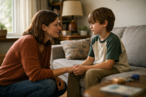Mother in conversation with son - Manners Matter Now Teaching kids to apologize sincerely