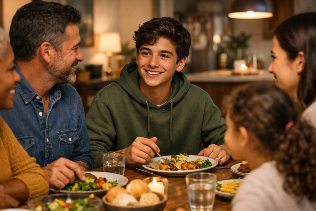 Family dinner moment of connection - Manners Matter Now