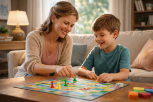 Fun family game time in daylight - Manners Matter Now Teach Children Patience